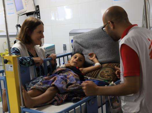 A child is treated at Nasser Hospital in Gaza, Palestine, in June 2024. 