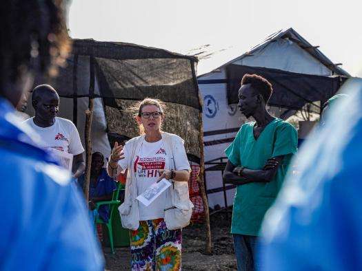MSF staff meet before changing shifts at the cholera treatment center in Malakal, South Sudan.