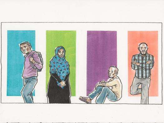 Drawings of migrants in Libya.