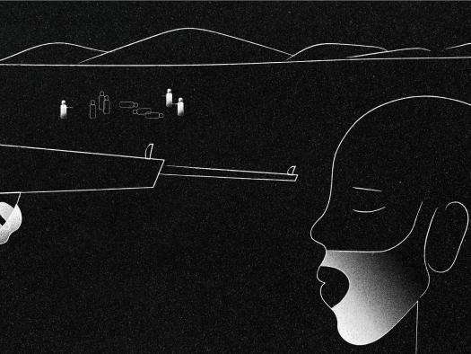 An illustration of a man with a gun pointed at his head. 