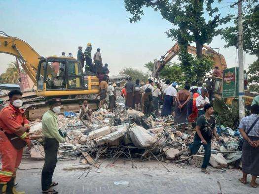 View of the destruction caused by the earthquake in Kumae township, Myanmar, on March 30, 2025.