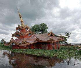 This monastery, built on stilts above the water at Inle Lake, Southern Shan, collapsed in the 7.7 magnitude earthquake on March 28.  A collapsed monastery on Inle Lake, southern Shan, following the 7.7 magnitude earthquake.
