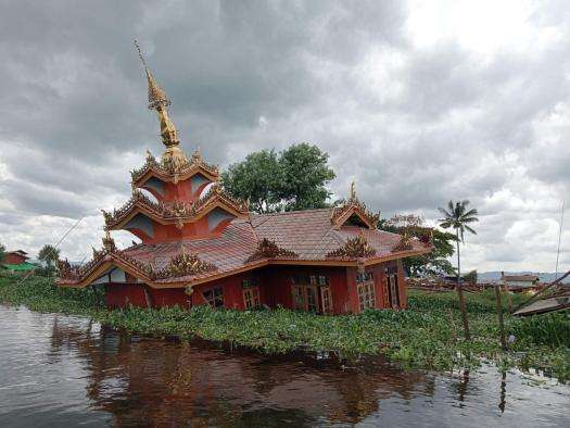 This monastery, built on stilts above the water at Inle Lake, Southern Shan, collapsed in the 7.7 magnitude earthquake on March 28.  A collapsed monastery on Inle Lake, southern Shan, following the 7.7 magnitude earthquake.