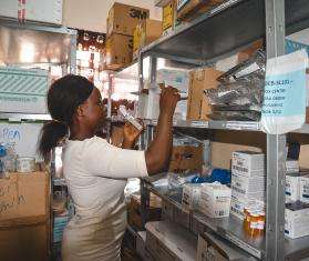 An MSF pharmacist stands in Sierra Leone. 