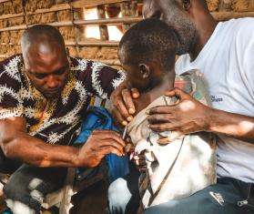 MSF teams treat children with measles and malaria as part of an emergency intervention in the Businga health zone in North Ubangi province, DR Congo.