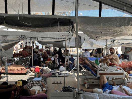 Patients are lying in corridors of Nasser Hospital in southern Gaza.