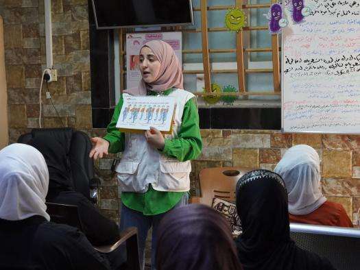 An awareness session on maternal health at Al-Ubor Health Center in Mosul, Iraq.