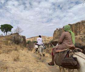 An MSF team on their way to Dilli village to deliver health care supplies in the Jebel Marra Mountains. in Sudan. 