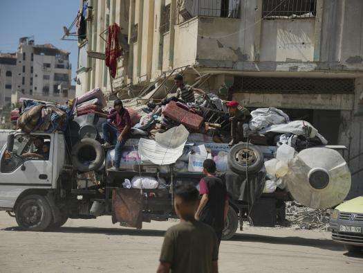 A truck loaded with belongings in Gaza City.