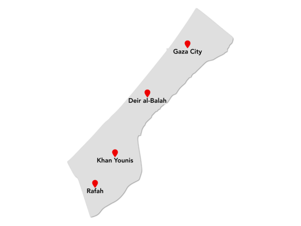 Map of Gaza, Palestine.