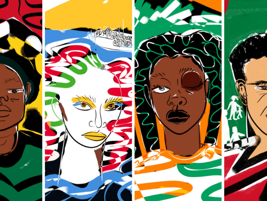 Artwork by Ngadi Smart, one of the artists featured in the Humans in Transit storytelling exhibit. 