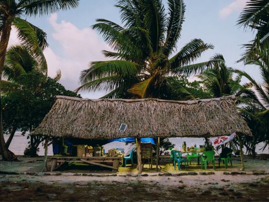 MSF bases operations on the outer island of Abaiang from an open air hut.