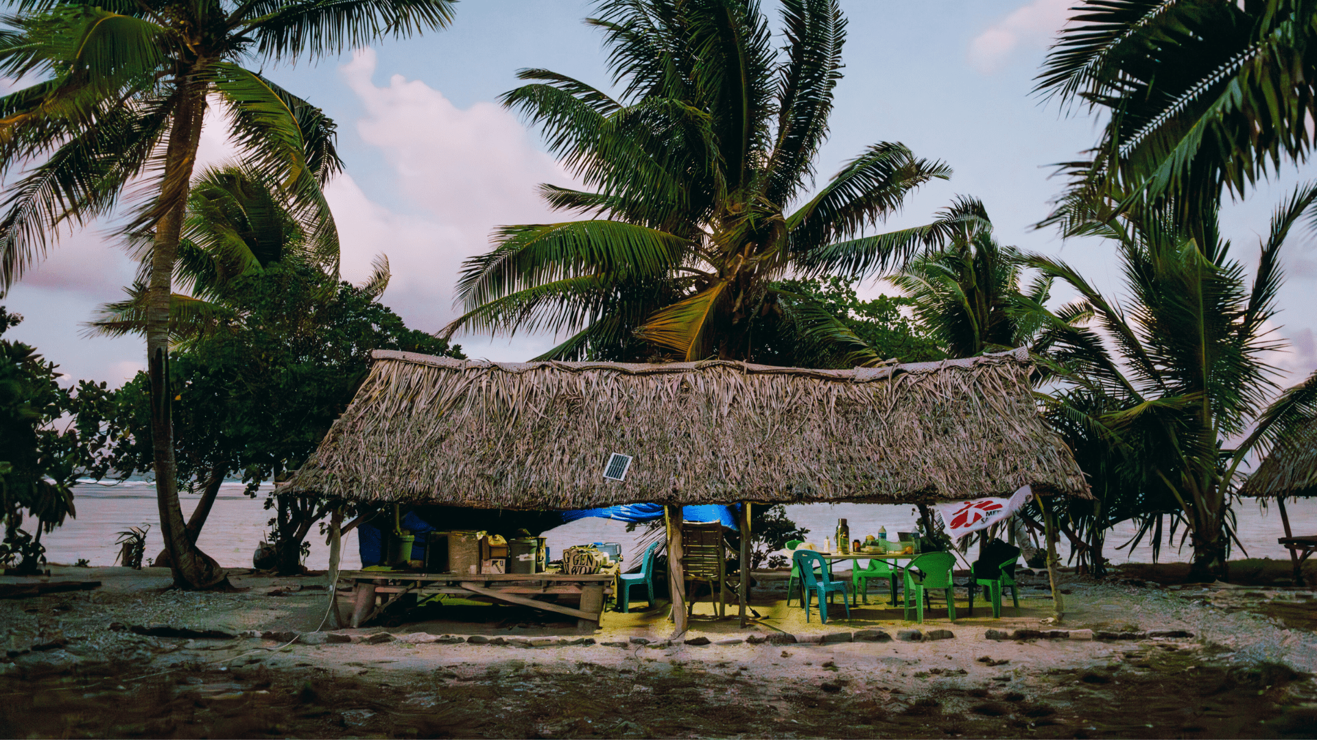 MSF bases operations on the outer island of Abaiang from an open air hut.