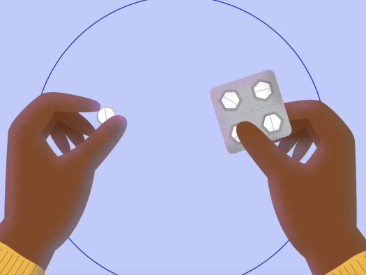 An illustration of a person holding abortion pills